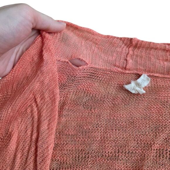 Eileen Fisher Coral Pink Linen Open Front Cascading Waterfall Cardigan S - Picture 3 of 6